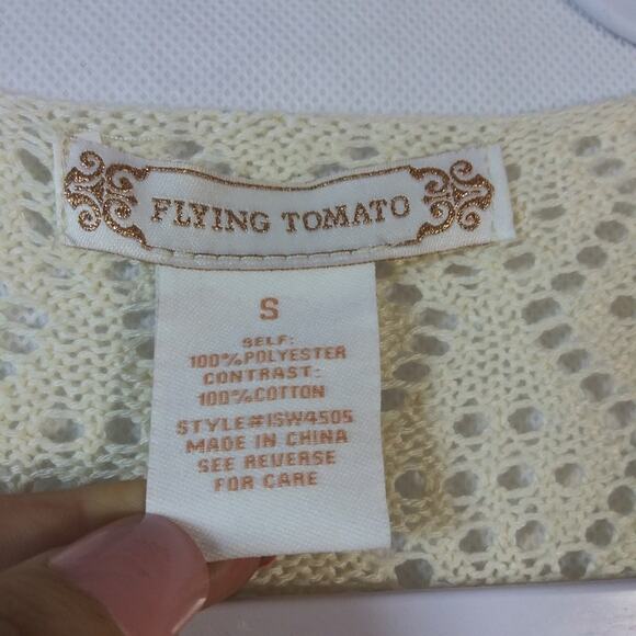 Flying Tomato Cream Open Knit Bell Sleeve Sweater Cottagecore Size Small - Picture 5 of 5